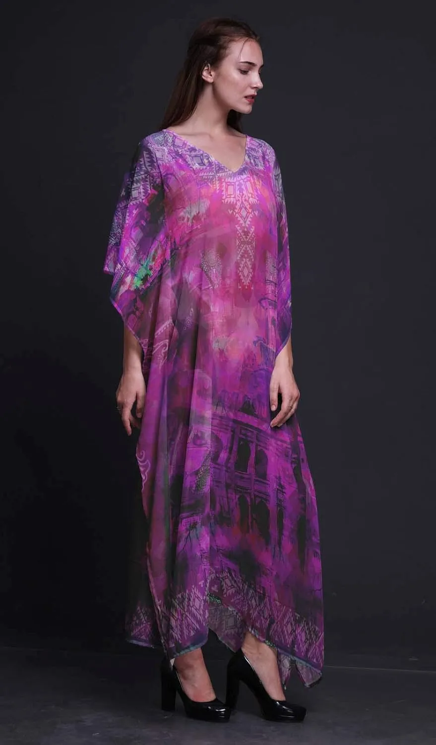 Mughal Monuments Beach Kaftan Bikini Cover up Women Maxi Dress Long Caftan