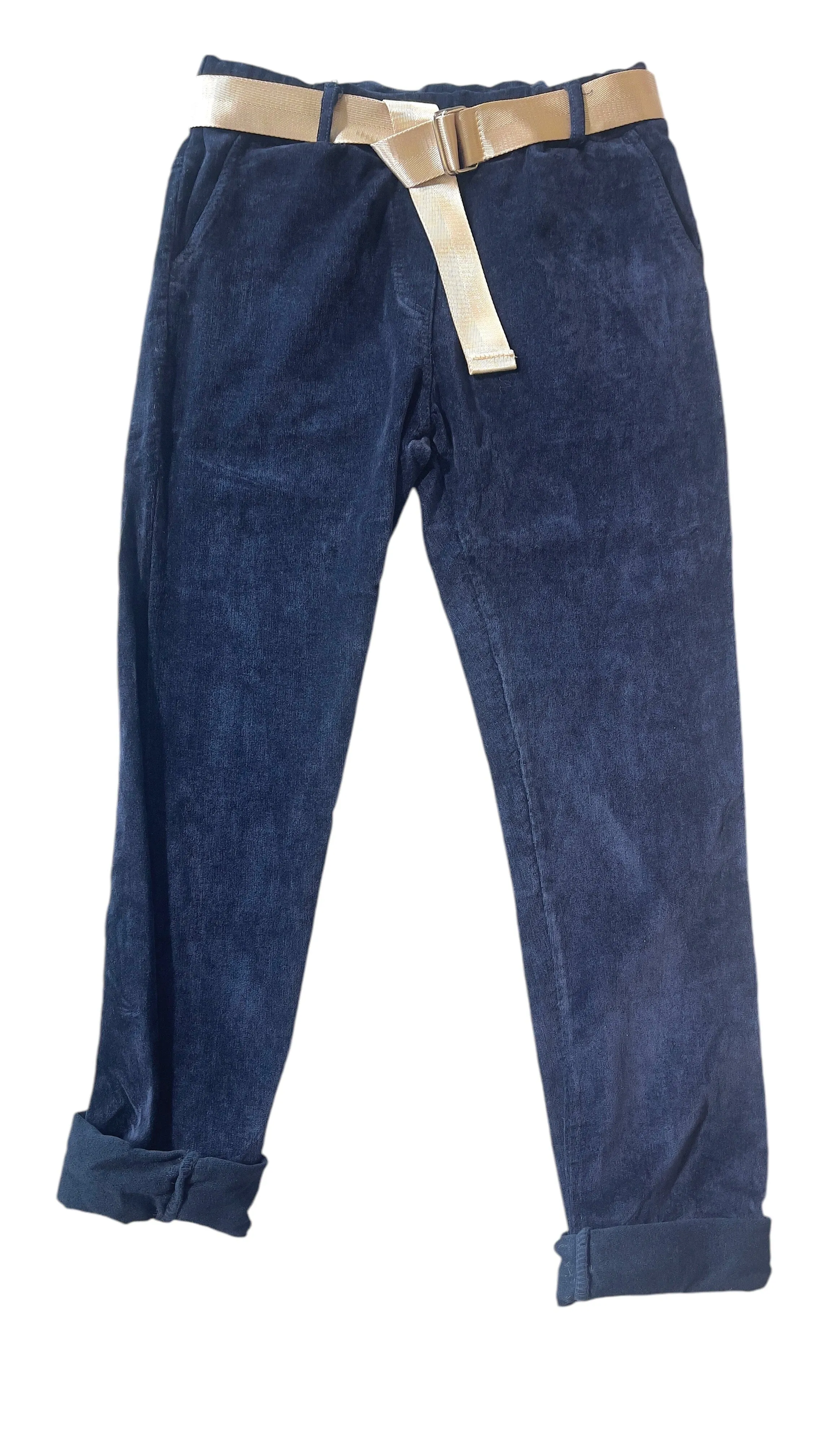 NAVY VELVET BABY CORD PANT WITH BELT