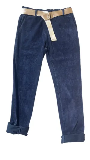 NAVY VELVET BABY CORD PANT WITH BELT