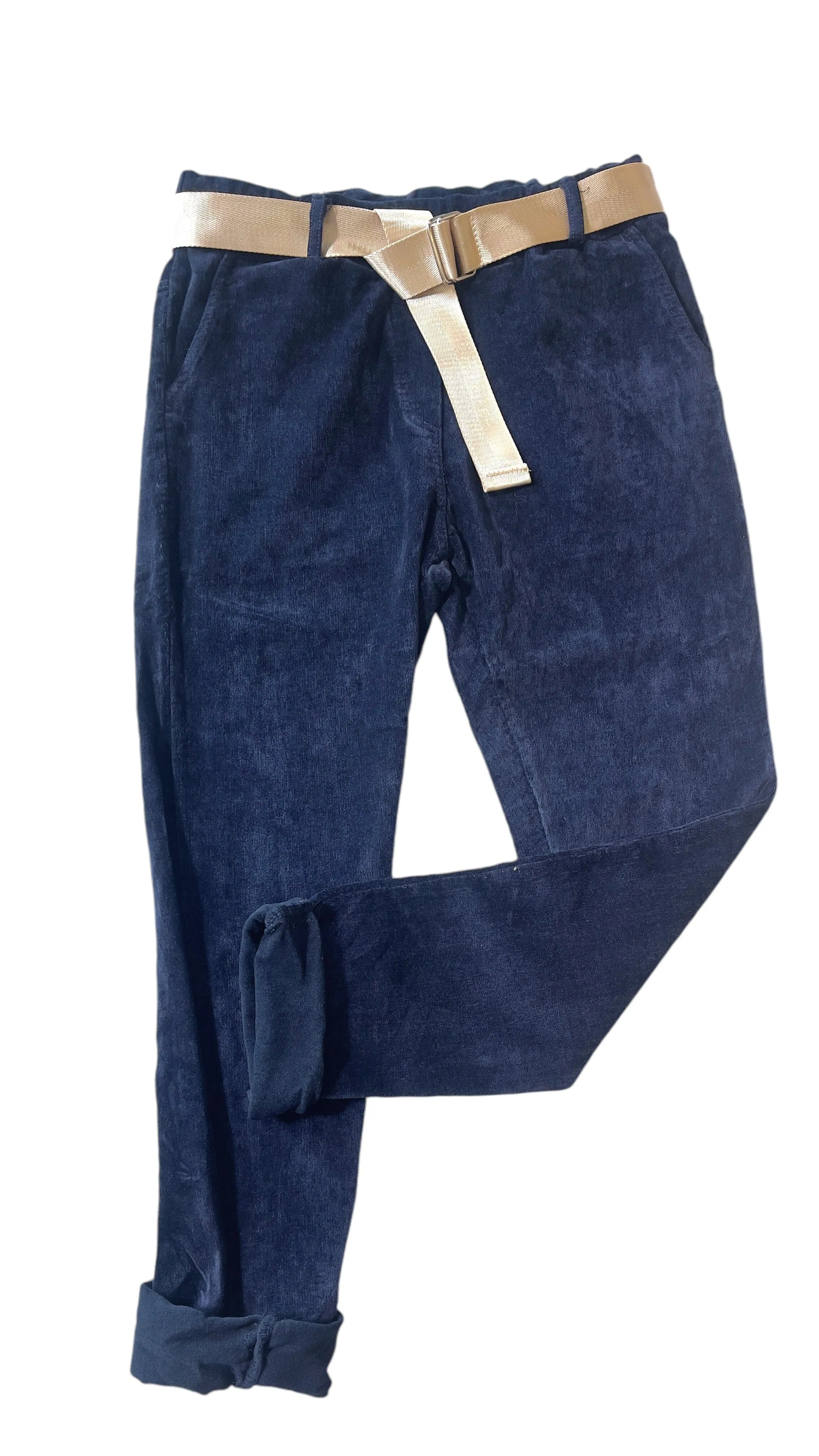 NAVY VELVET BABY CORD PANT WITH BELT