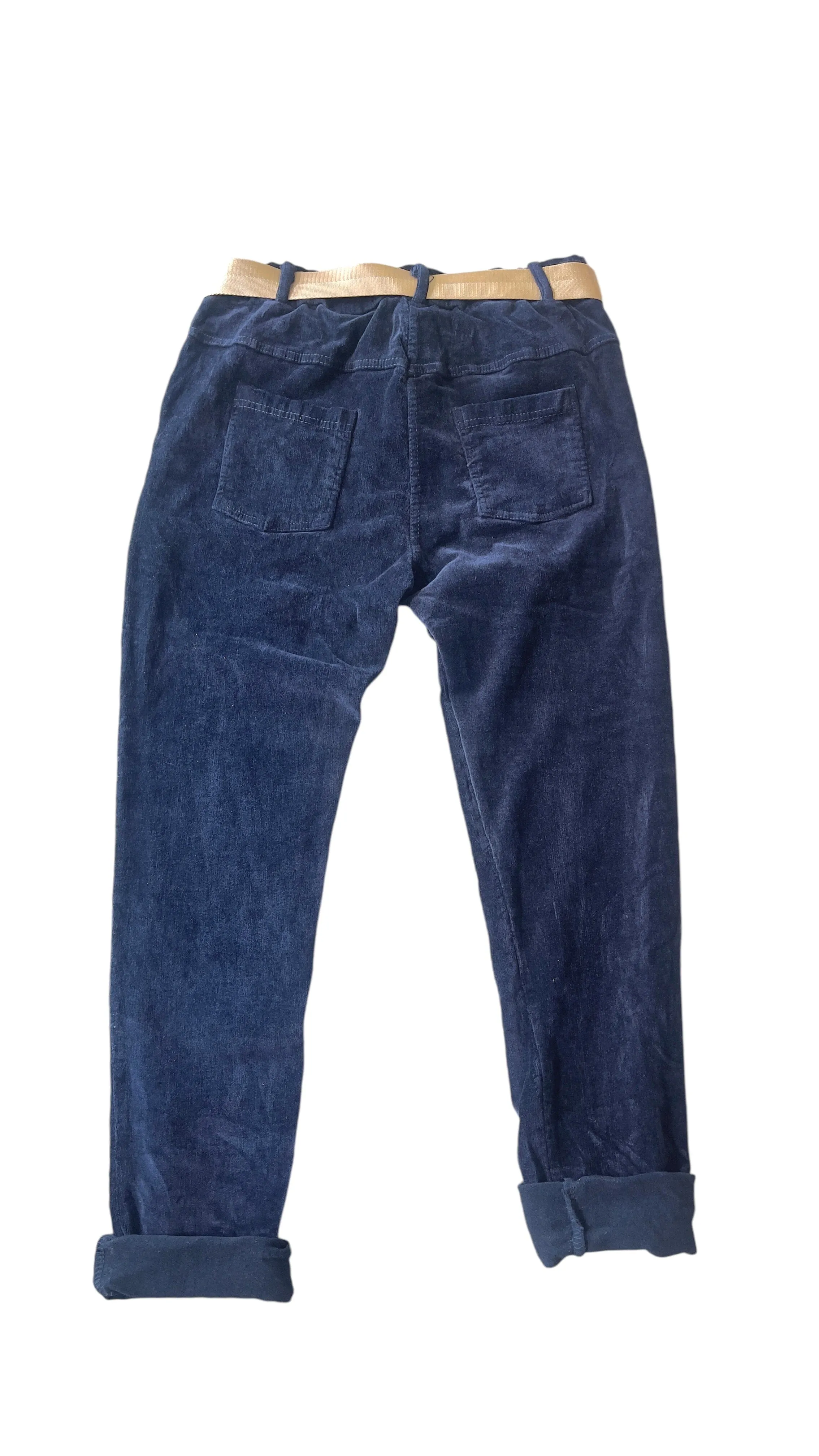 NAVY VELVET BABY CORD PANT WITH BELT