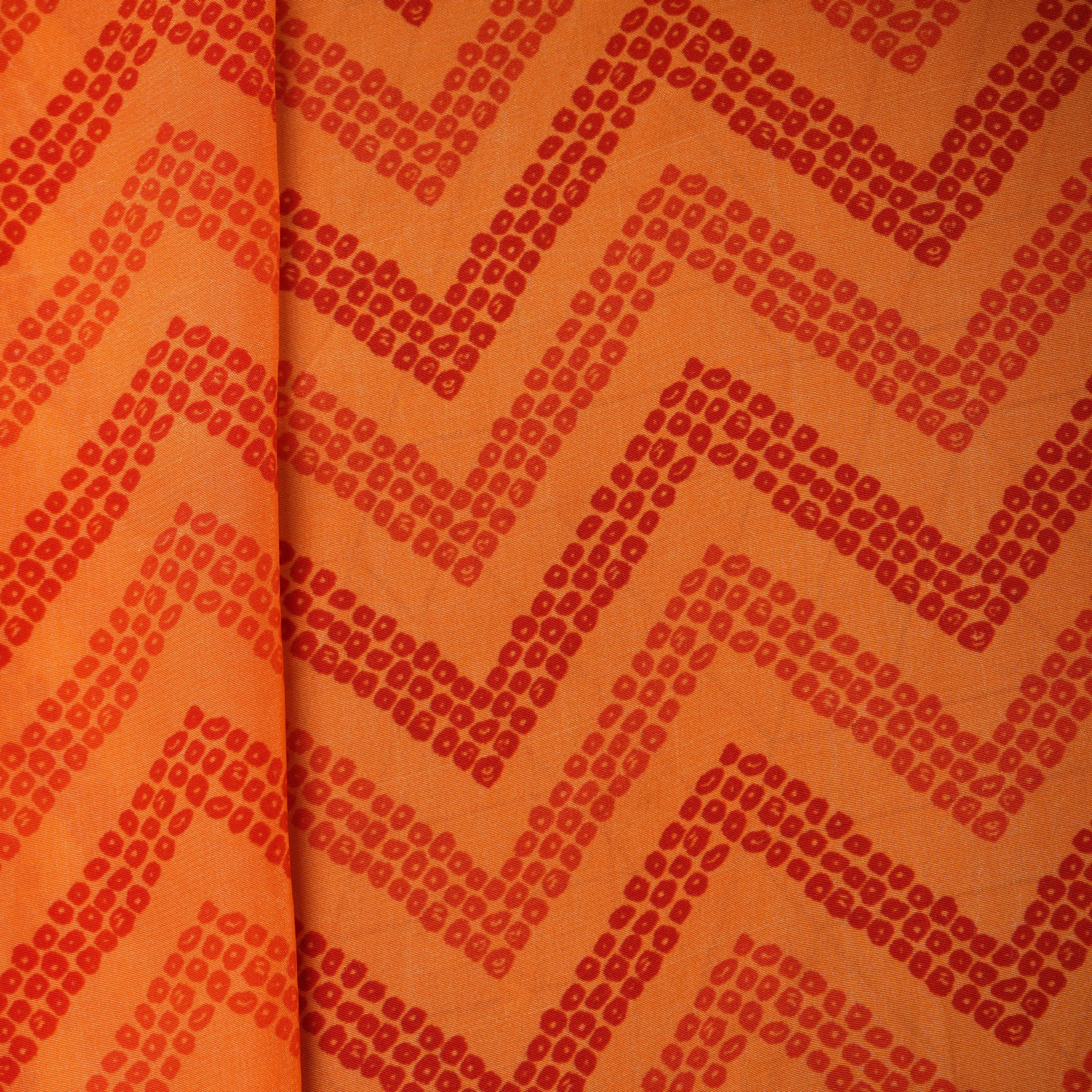 Orange Shevron Bandhani Print Crepe Fabric 18139