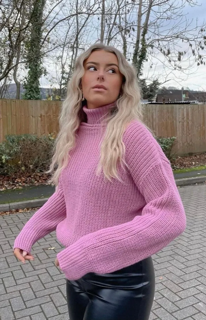Pink Turtle Neck Rib Knit Jumper