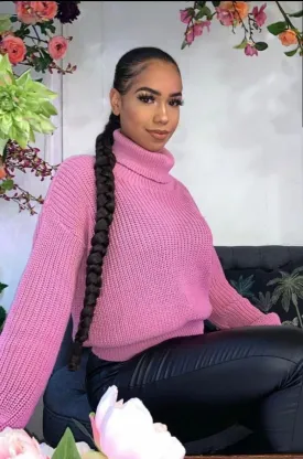 Pink Turtle Neck Rib Knit Jumper
