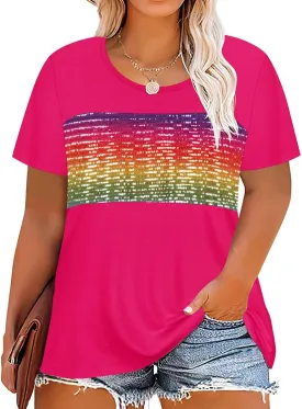 RITERA Plue Size Tops for Women Short Sleeve Crewneck Summer Casual Tshirts Oversized Loose Fit Tunic Blouses XL-5XL