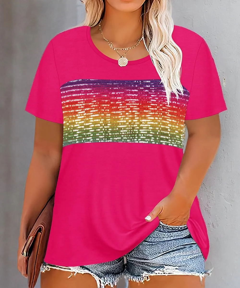 RITERA Plue Size Tops for Women Short Sleeve Crewneck Summer Casual Tshirts Oversized Loose Fit Tunic Blouses XL-5XL