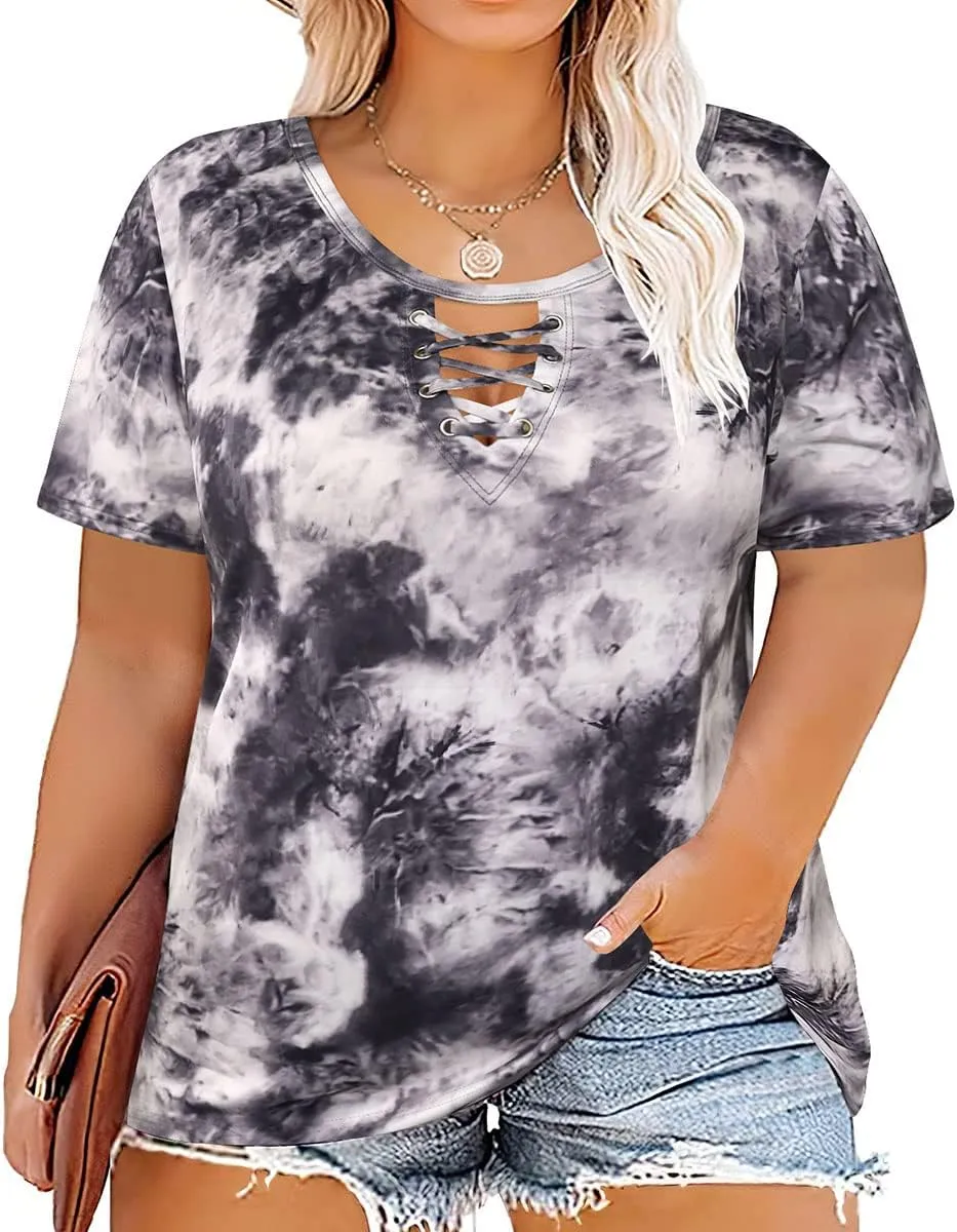 RITERA Plue Size Tops for Women Short Sleeve Crewneck Summer Casual Tshirts Oversized Loose Fit Tunic Blouses XL-5XL