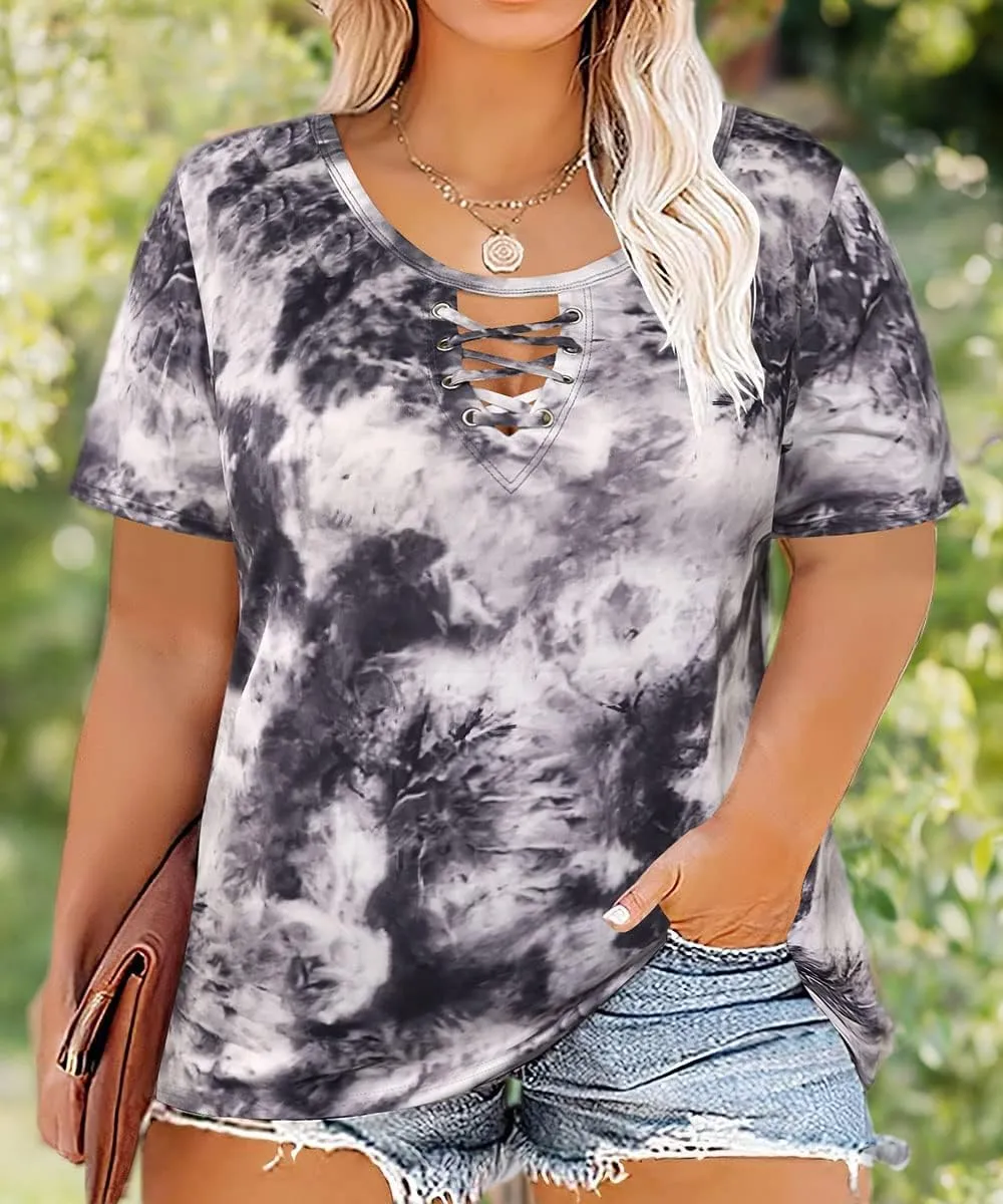RITERA Plue Size Tops for Women Short Sleeve Crewneck Summer Casual Tshirts Oversized Loose Fit Tunic Blouses XL-5XL