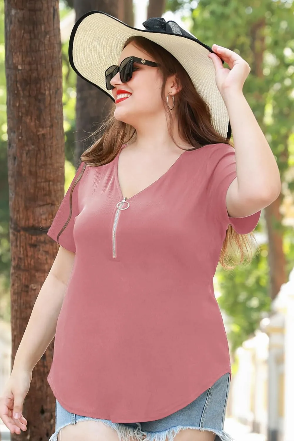 RITERA Plus Size Tops for Womens Polo Shirt Zipper Tshirt Office Business V Neck Tunic Work Blouses Dressy Collared Clothes
