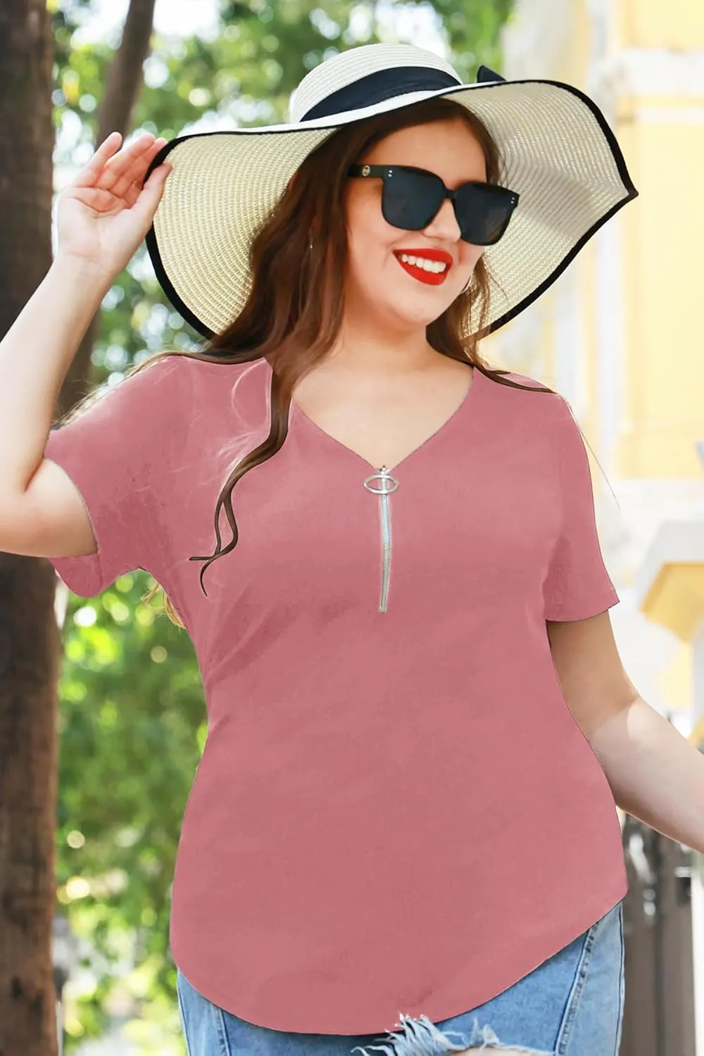 RITERA Plus Size Tops for Womens Polo Shirt Zipper Tshirt Office Business V Neck Tunic Work Blouses Dressy Collared Clothes