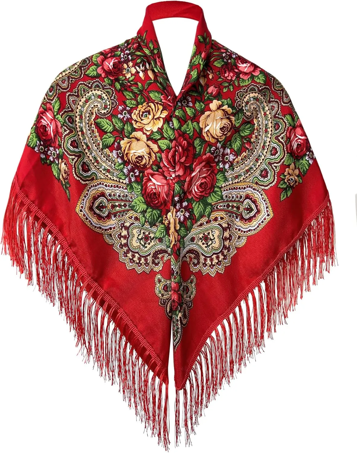 Russian Style Muffler Warm Scarf with Tassel Women's Traditional Scarf Wrap Shawl Fringes Printing Cape