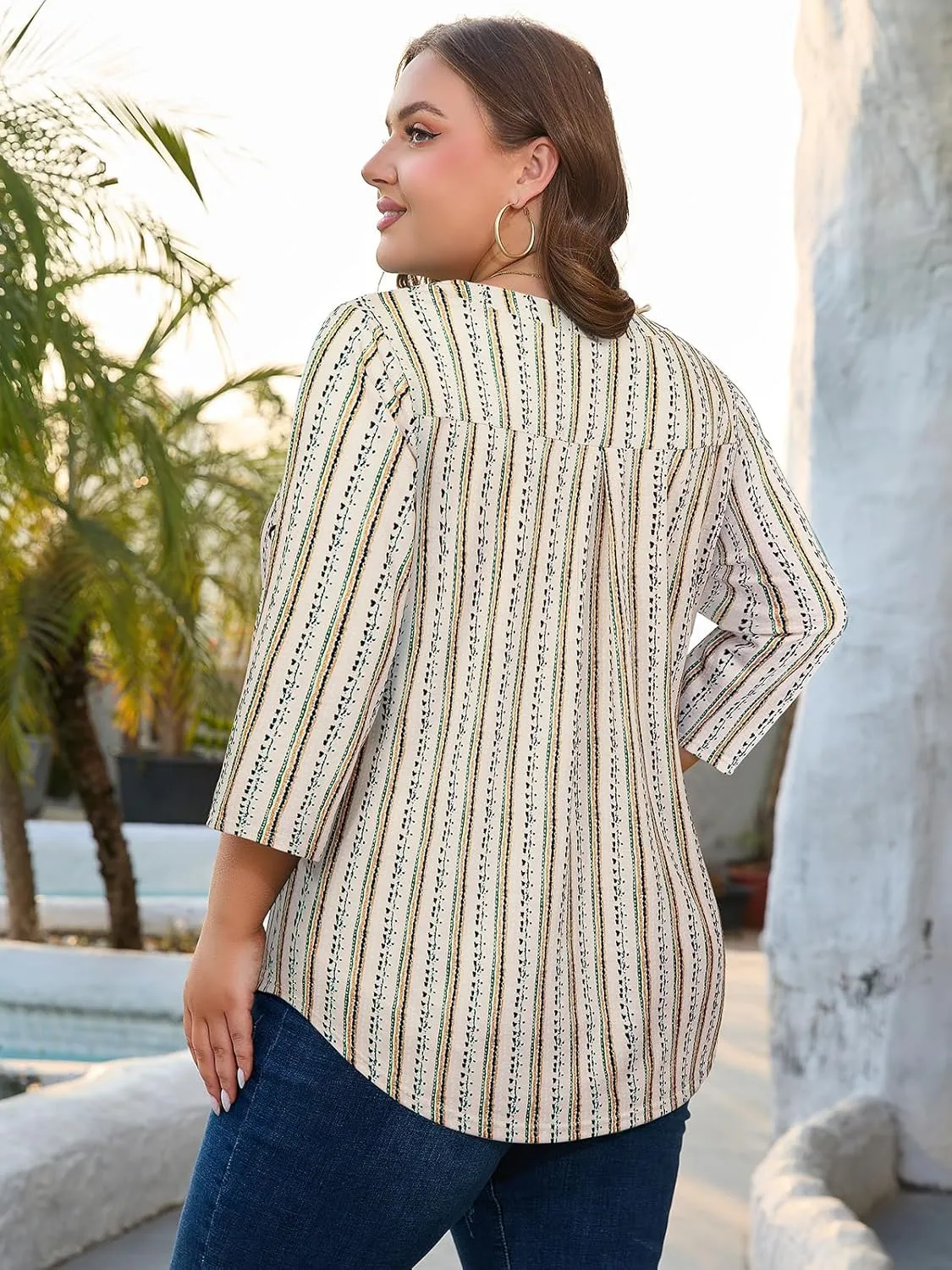 Siddhe Women's Plus Size 3/4 Sleeve Tops V Neck Blouses Dressy Casual Spring Summer Tunic Tops XL-5XL
