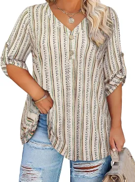 Siddhe Women's Plus Size 3/4 Sleeve Tops V Neck Blouses Dressy Casual Spring Summer Tunic Tops XL-5XL