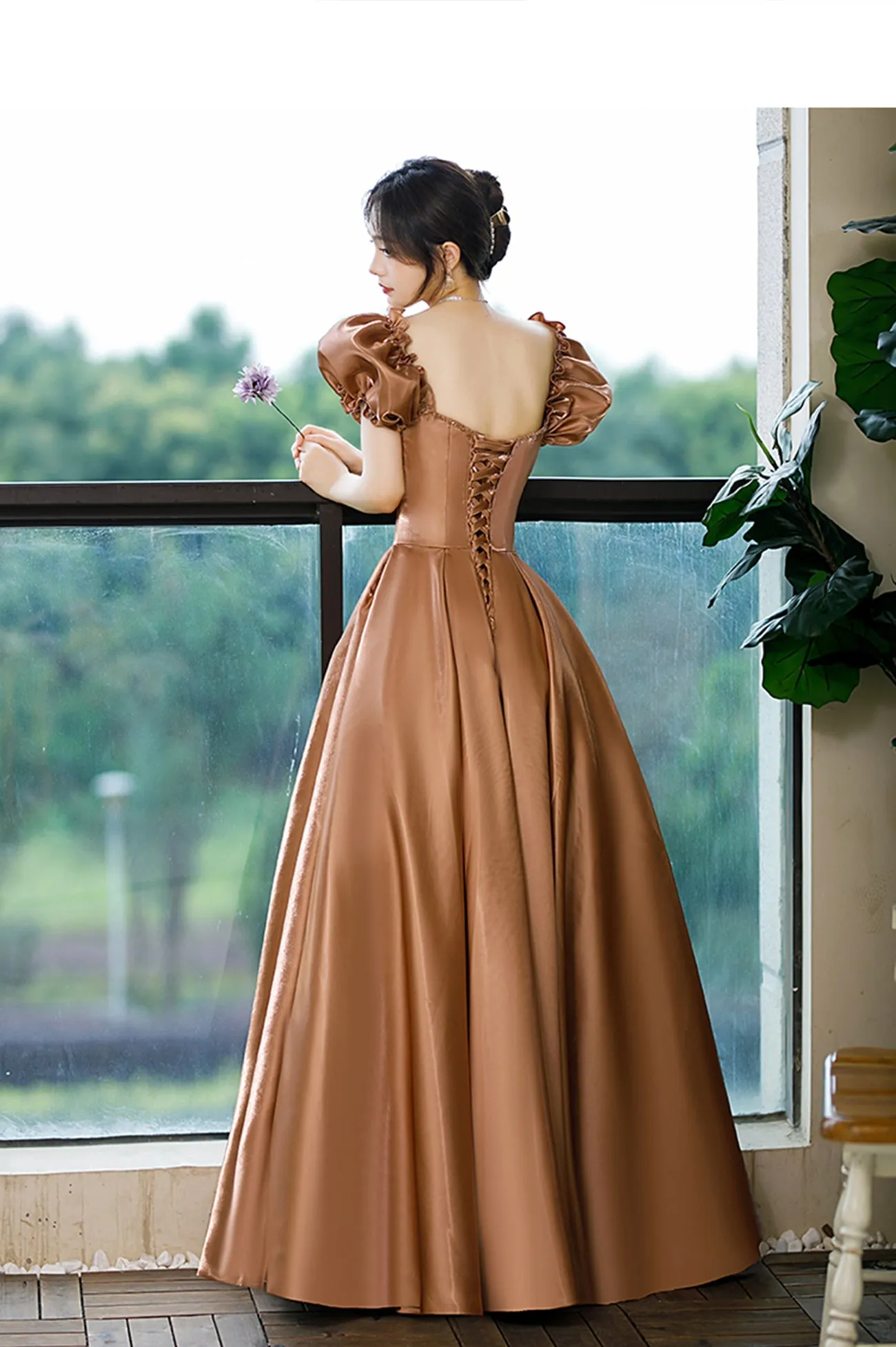 solvbao Cute Satin Long Prom Dresses, A-Line Evening Dresses