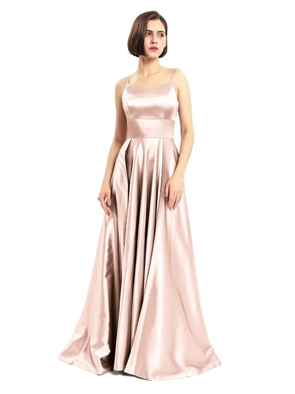 Spaghetti Straps A-line Backless Long Prom Dresses