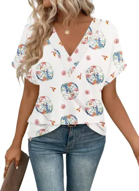 T Shirts Short Sleeve V Neck Tees Womens Tops Beach Vacation Fashion Clothes 2025 Casual Summer Spring Outfits