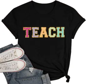Teacher Shirt Women Teaching Wildflower Graphic Casual Short Sleeve Blouse Teacher Gifts Tops Tee