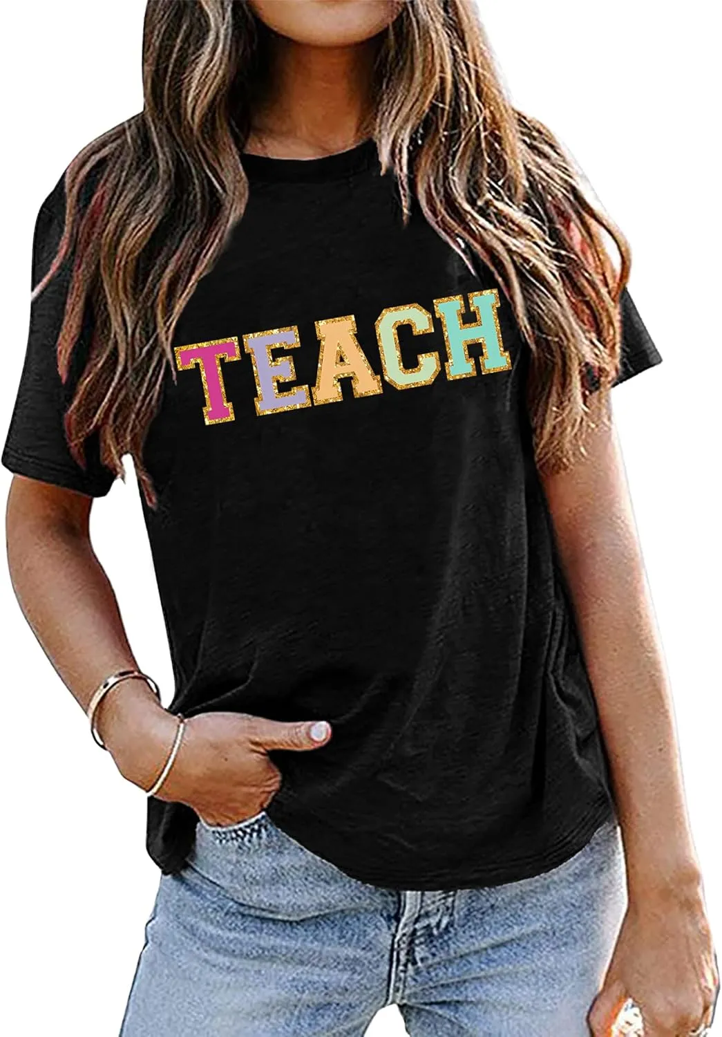 Teacher Shirt Women Teaching Wildflower Graphic Casual Short Sleeve Blouse Teacher Gifts Tops Tee