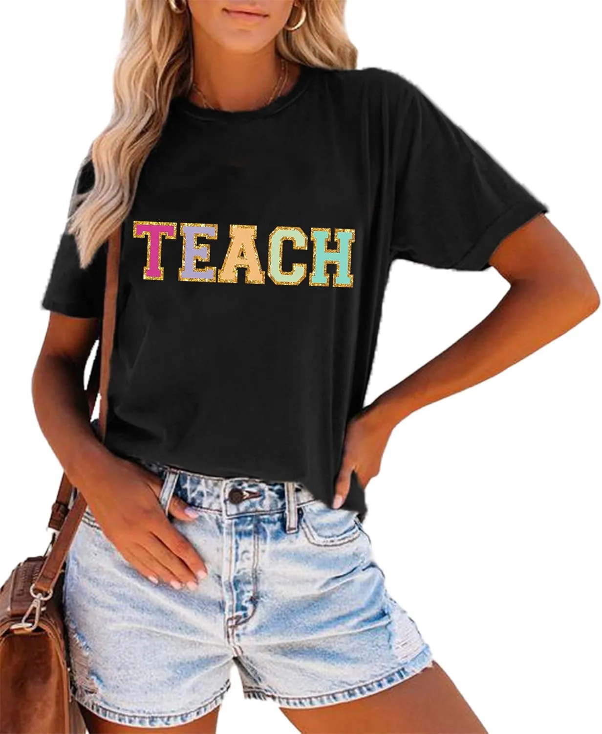 Teacher Shirt Women Teaching Wildflower Graphic Casual Short Sleeve Blouse Teacher Gifts Tops Tee