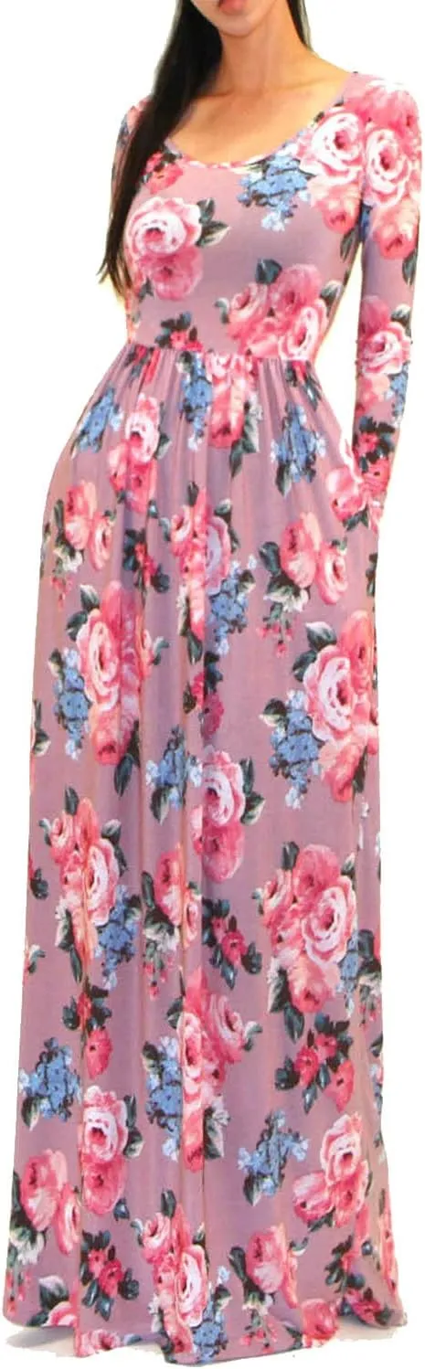 Vivicastle Women's USA Solid V-Neck 3/4 Sleeve Faux Wrap Waist Long Maxi Dress