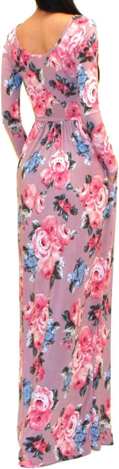 Vivicastle Women's USA Solid V-Neck 3/4 Sleeve Faux Wrap Waist Long Maxi Dress