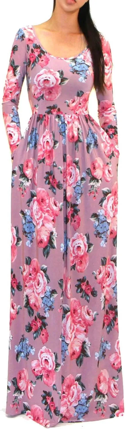 Vivicastle Women's USA Solid V-Neck 3/4 Sleeve Faux Wrap Waist Long Maxi Dress