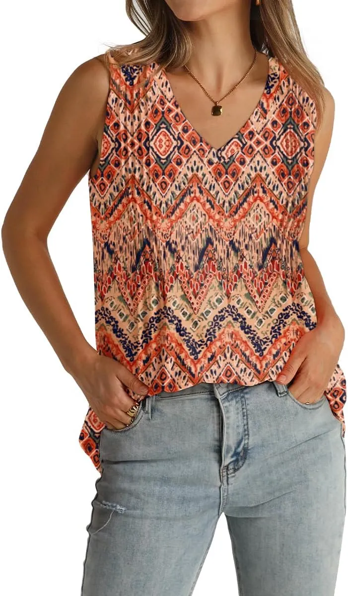 WIHOLL Summer Womens Tank Tops Loose Fit Pleated 2025 V Neck Sleeveless Tops CasualS-3XL