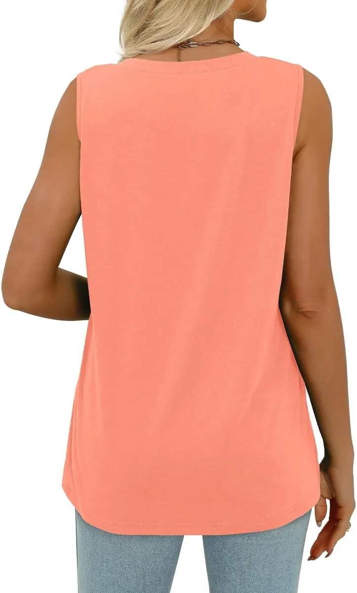 WIHOLL Summer Womens Tank Tops Loose Fit Pleated 2025 V Neck Sleeveless Tops CasualS-3XL