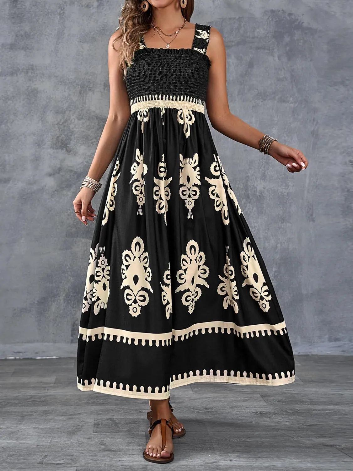 Womens Square Neck Boho Maxi Dress Casual Long Spring Summer Dresses Sundresses for Women Beach Vacation 2025
