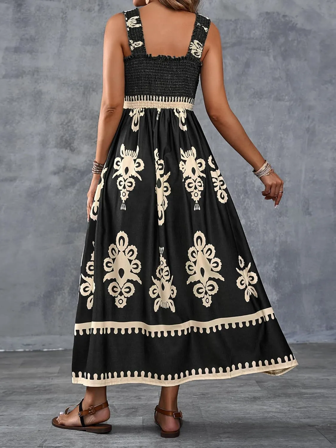 Womens Square Neck Boho Maxi Dress Casual Long Spring Summer Dresses Sundresses for Women Beach Vacation 2025
