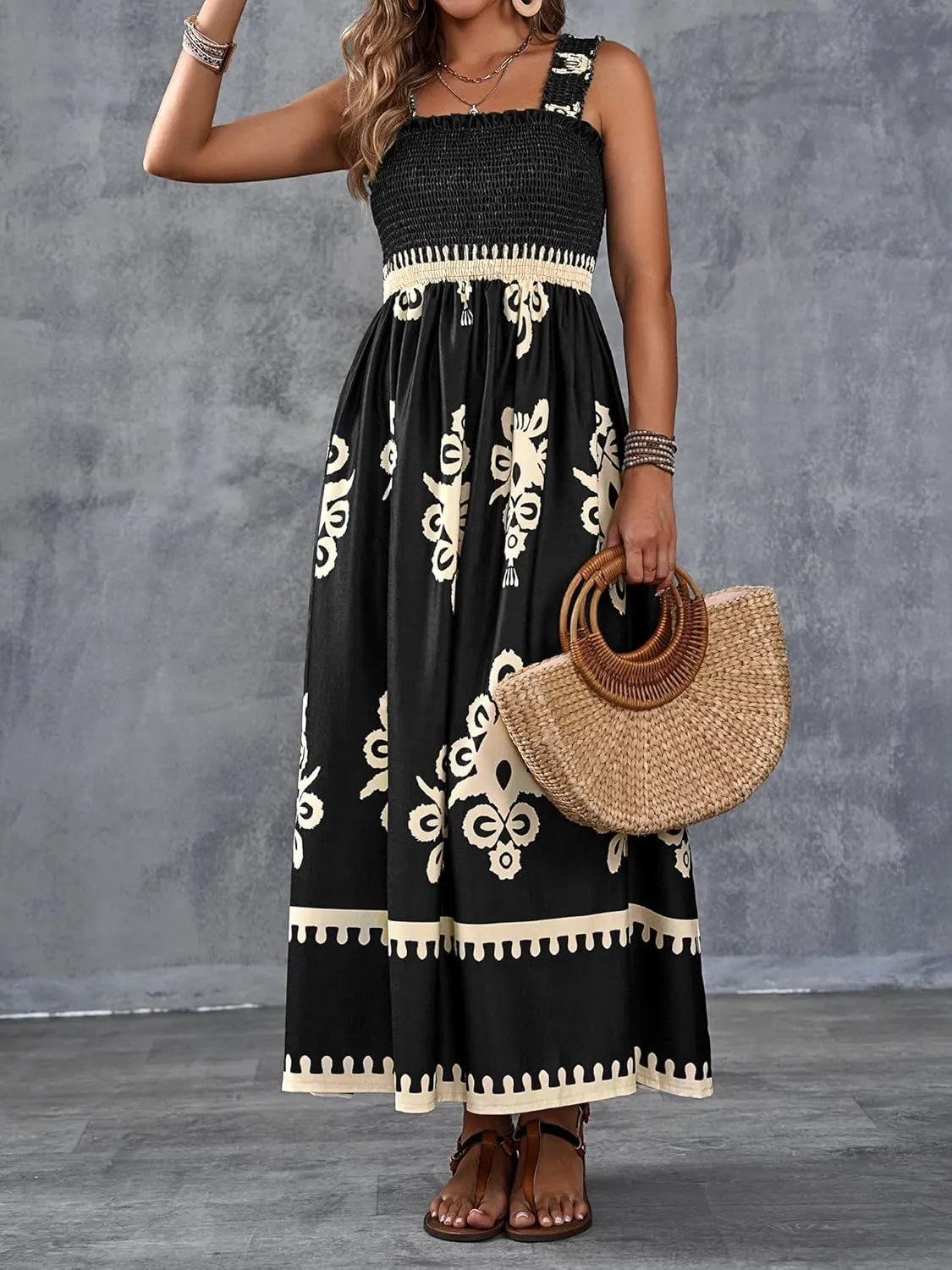 Womens Square Neck Boho Maxi Dress Casual Long Spring Summer Dresses Sundresses for Women Beach Vacation 2025