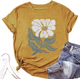 Women's Vintage Flowers Shirt for Women Boho Floral Wildflowers Graphic Tee Casual Cottagecore Short Sleeve T-Shirt