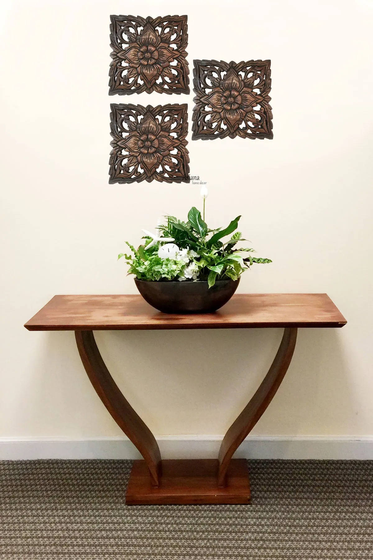 Wood Carved Wall Plaque. Decorative Wood Panels. Rustic Wood Wall Decor. Dark Brown. Size 9.5" Set of 3 Design Options Available