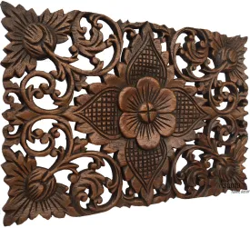 Wood Wall Decor Lotus flower.Oriental Home Decor. Decorative Wall Panel Sculpture. Hand Carved Wall Art Decor Panel. Rustic Wall Decor. Tropical Home Idea Decor. Living Room Wall Decor. Brown Finish 12"x17.5"x0.5"