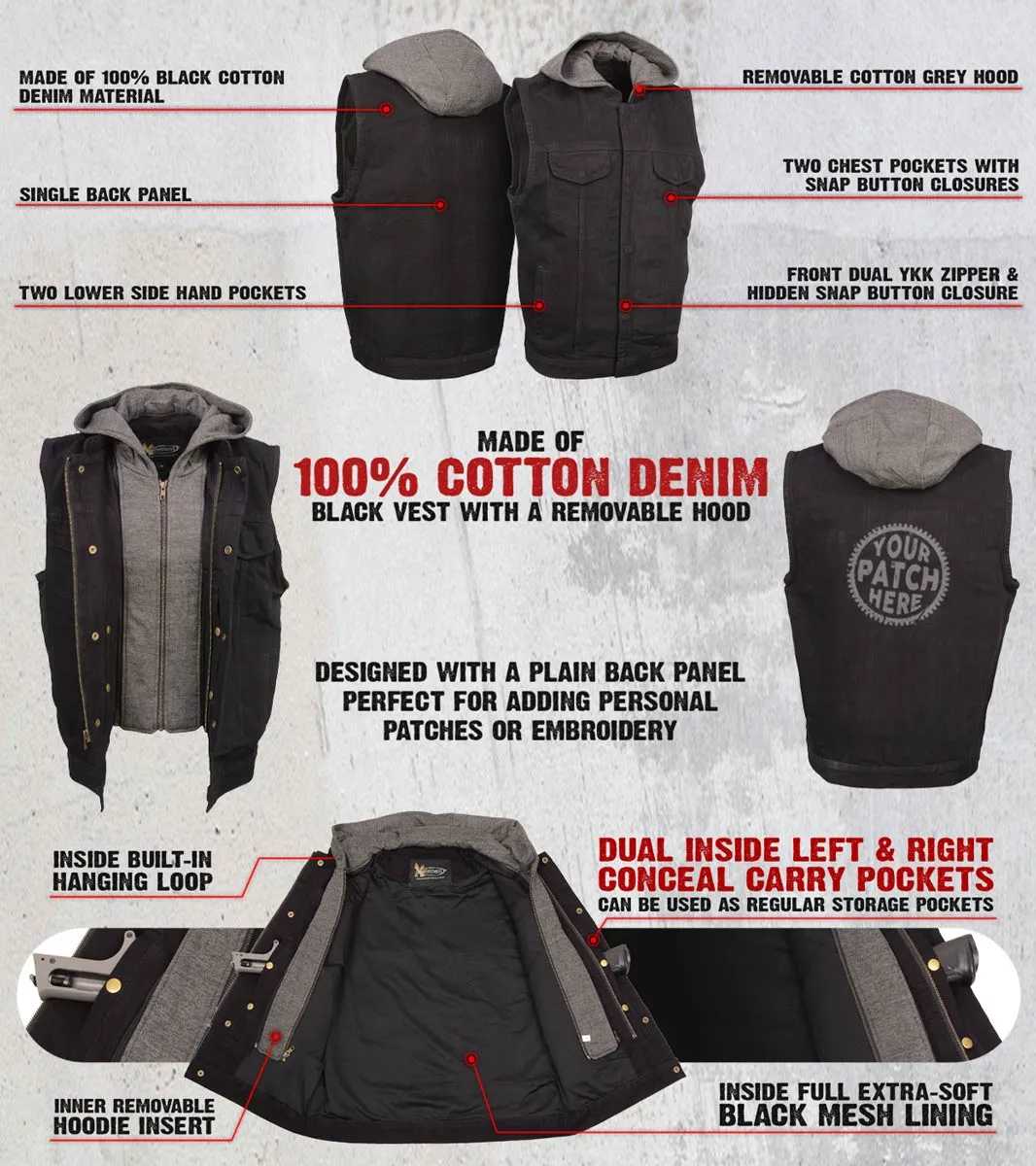 Xelement XS13050 Men's 'Rustic' Black Denim Motorcycle Riding Vest
