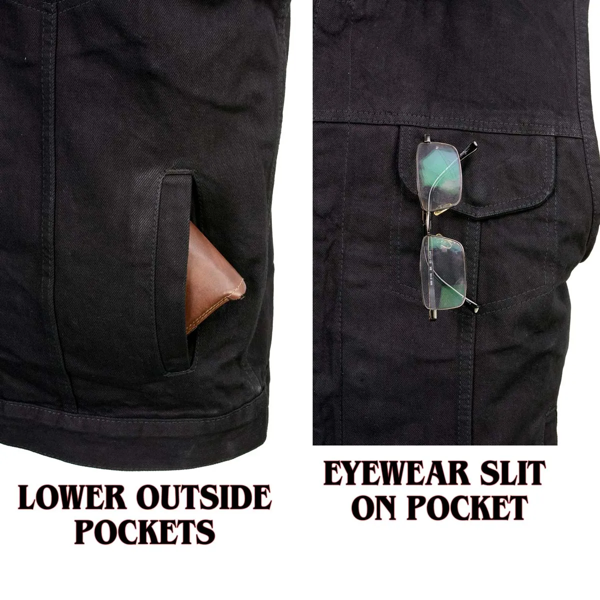 Xelement XS13050 Men's 'Rustic' Black Denim Motorcycle Riding Vest