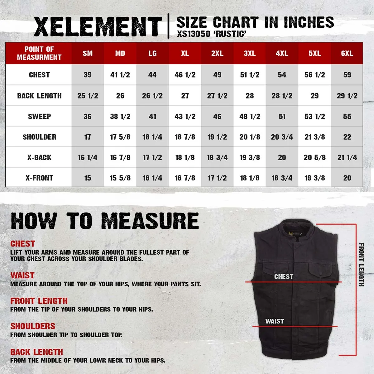 Xelement XS13050 Men's 'Rustic' Black Denim Motorcycle Riding Vest