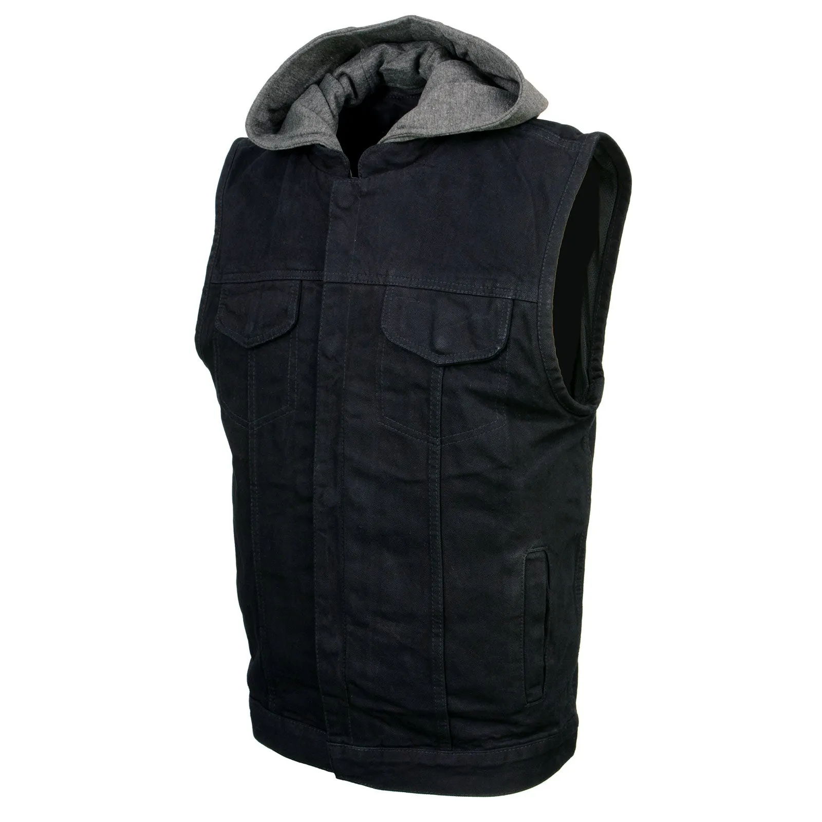 Xelement XS13050 Men's 'Rustic' Black Denim Motorcycle Riding Vest
