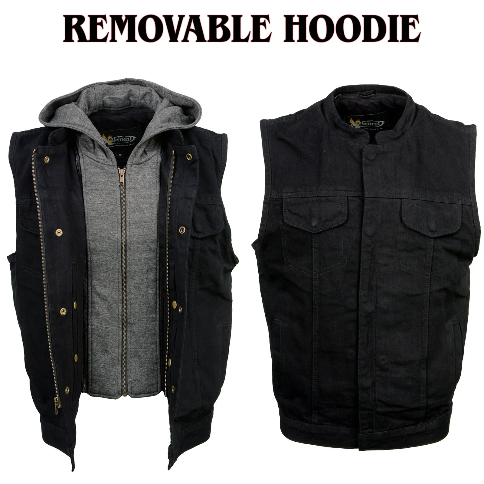 Xelement XS13050 Men's 'Rustic' Black Denim Motorcycle Riding Vest