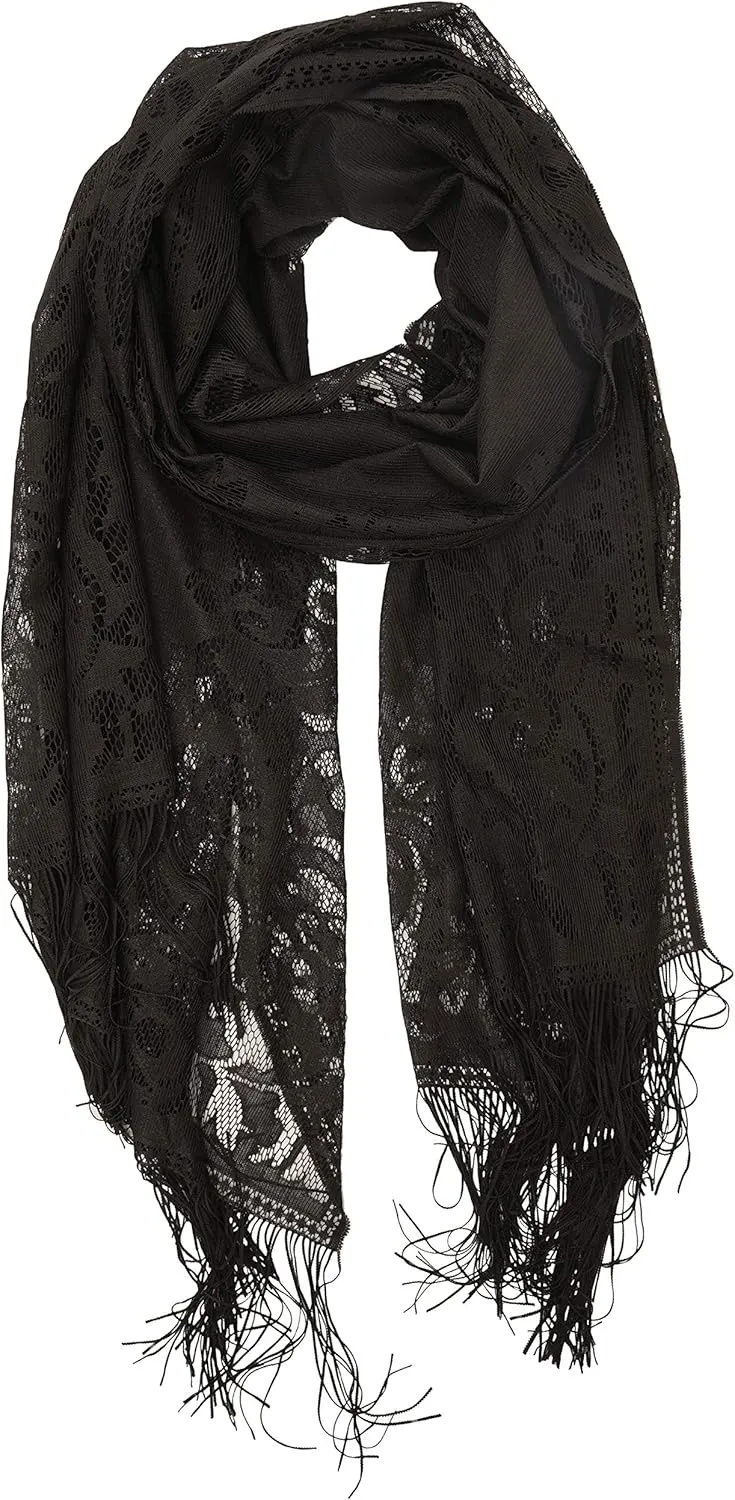 YOUR SMILE Ladies/Women's Lightweight Solid Color Fringe Lace Tassels Long Shawl Scarf For Spring Summer Fall