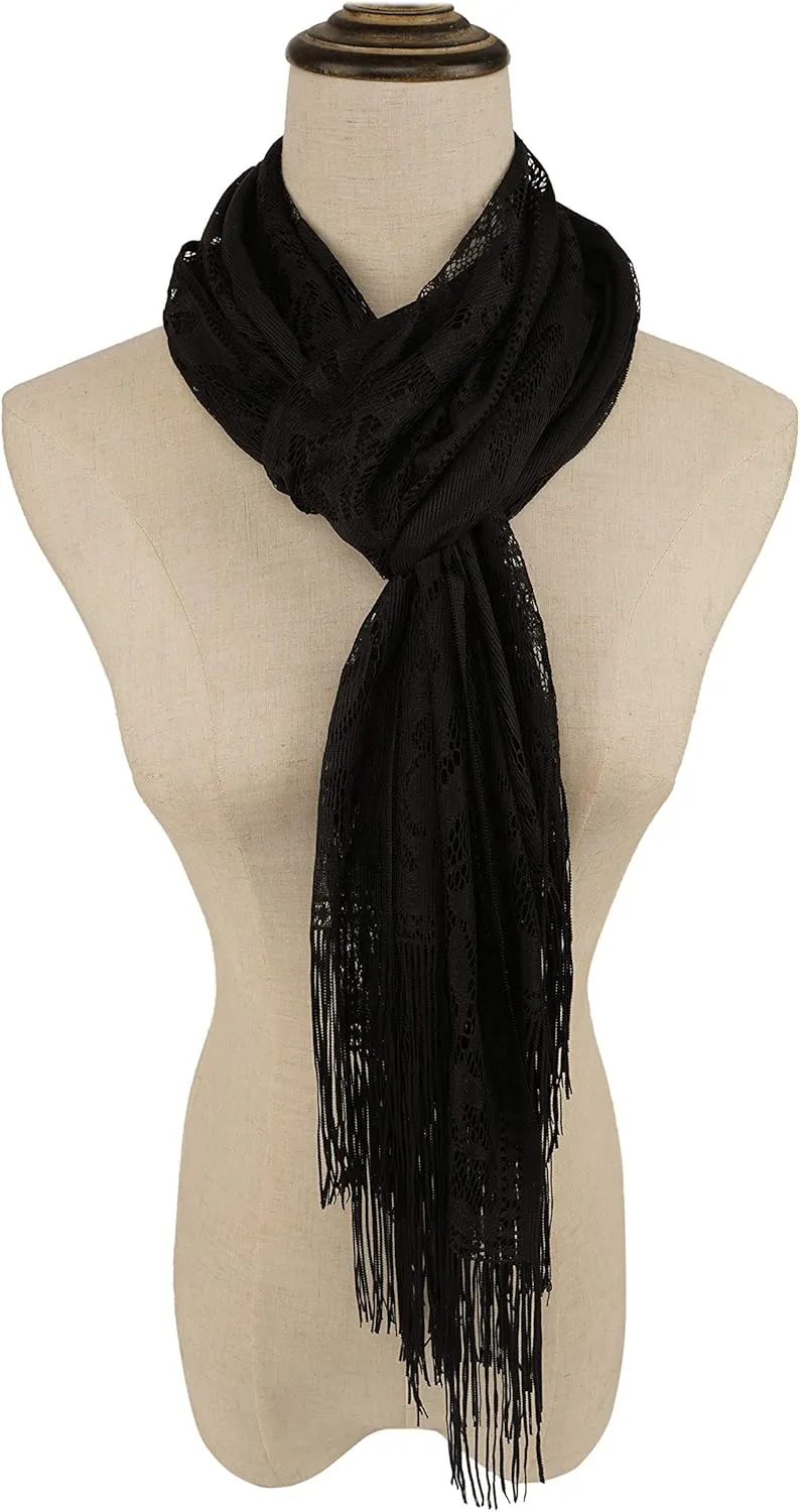 YOUR SMILE Ladies/Women's Lightweight Solid Color Fringe Lace Tassels Long Shawl Scarf For Spring Summer Fall